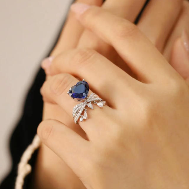 Heart shape sapphire statement tassel rings