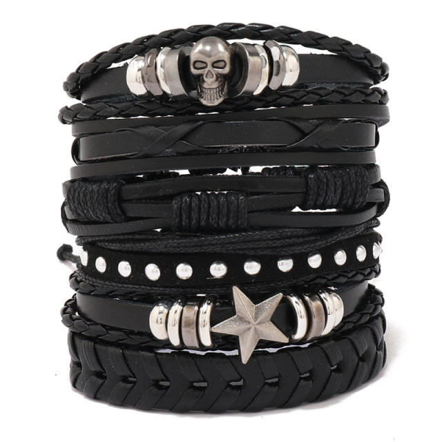 6pcs braid leather bracelet set for men
