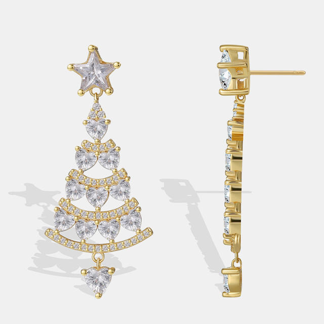 Occident fashion diamond chirstmas tree real gold plated earrings