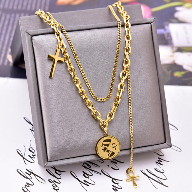 Popular two layer stainless steel chain necklace