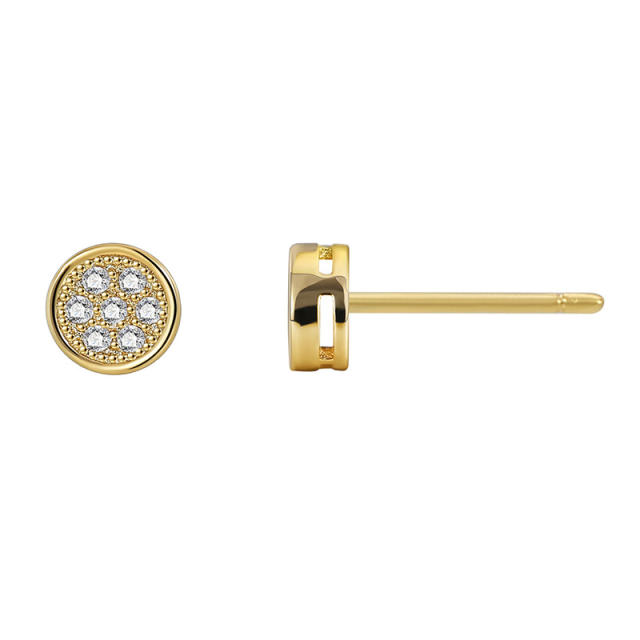 Simple round shape diamond real gold plated studs earrings