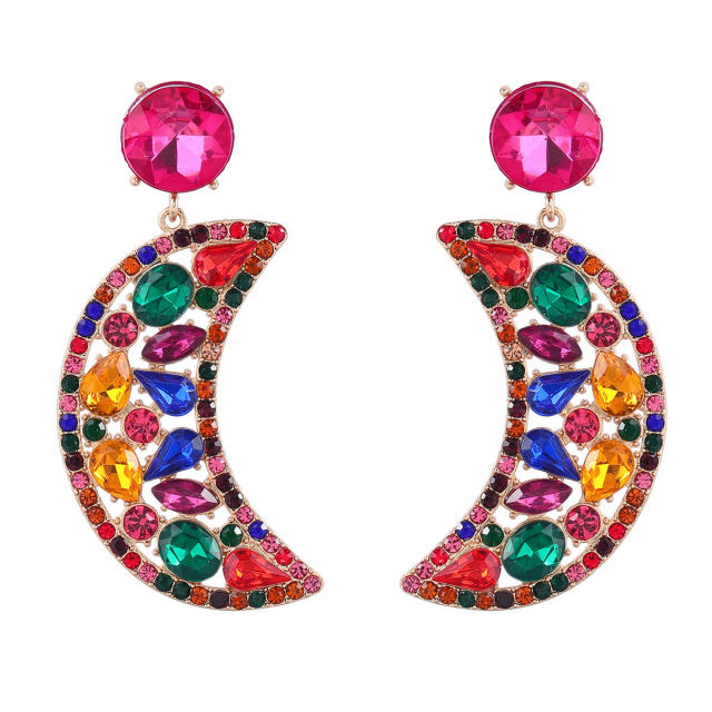 Occident fashion color glass crystal statement moon earrings