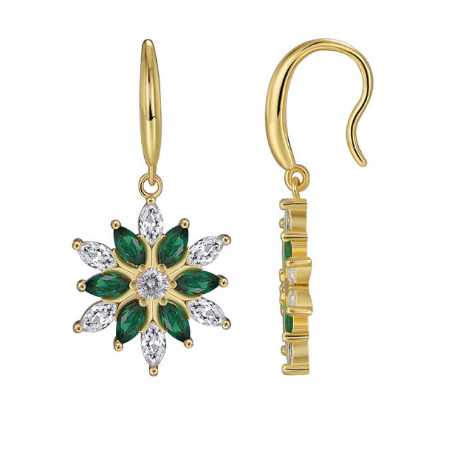 Occident fashion green color snowflake real gold plated earrings
