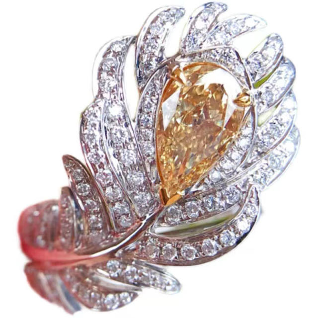 Luxury diamond peacock feather design women rings