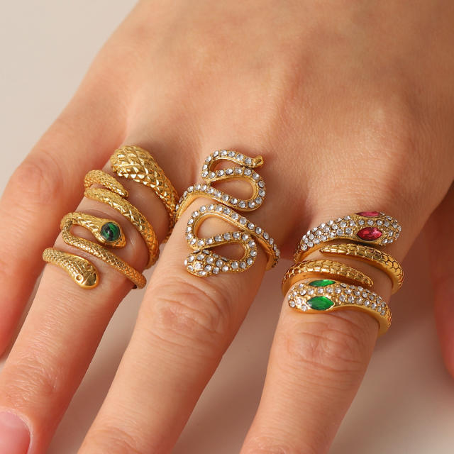 Vintage diamond snake stainless steel rings