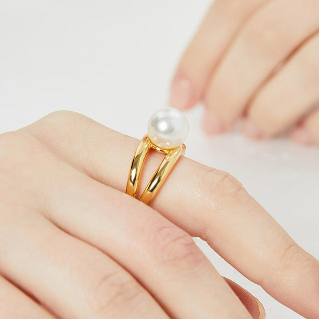 Occident fashion pearl real gold plated openning rings