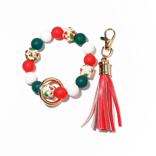 Christmas series silicone beads wristlet keychain