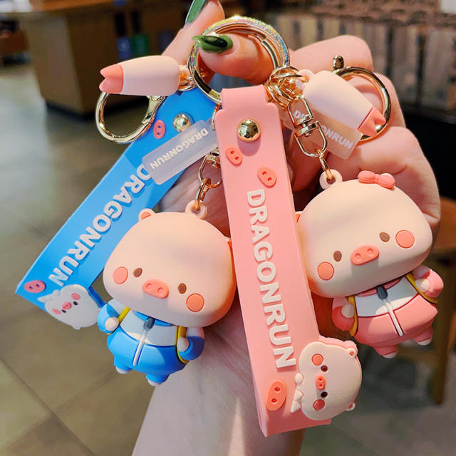 Cartoon pink pig cute keychain