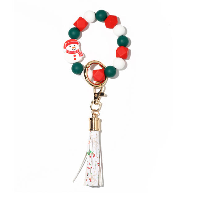 Christmas series silicone beads wristlet keychain