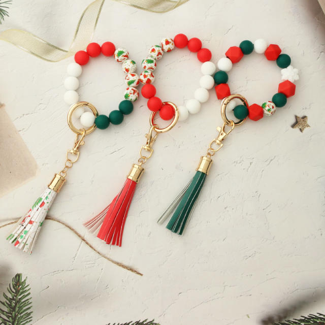 Christmas series silicone beads wristlet keychain