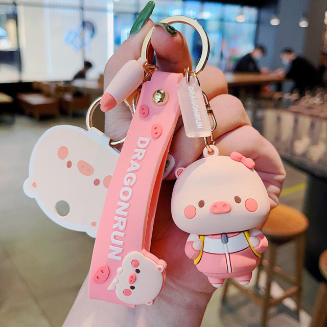 Cartoon pink pig cute keychain