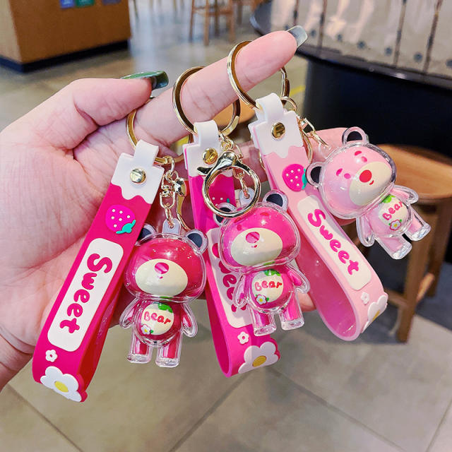 Cute cartoon strawberry bear keychain