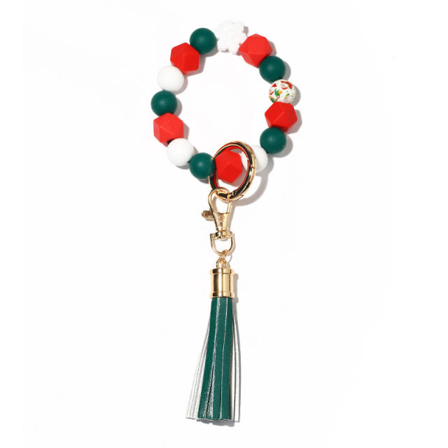 Christmas series silicone beads wristlet keychain