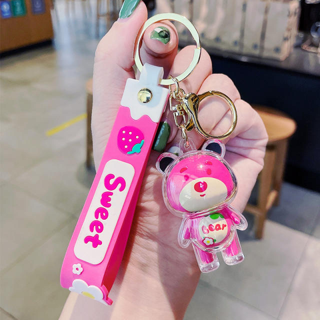Cute cartoon strawberry bear keychain