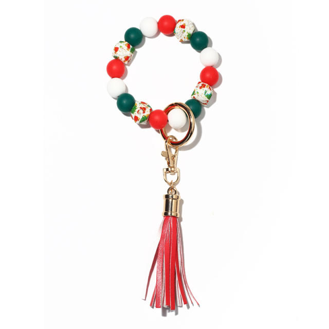 Christmas series silicone beads wristlet keychain