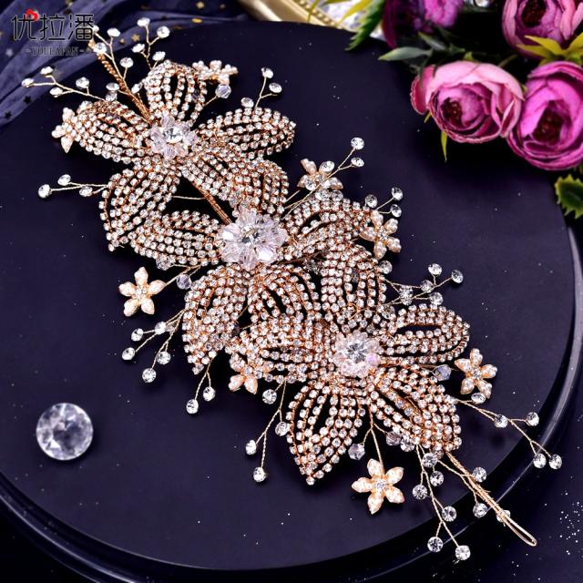 Occident fashion pave setting crystal flower wedding hair pieces