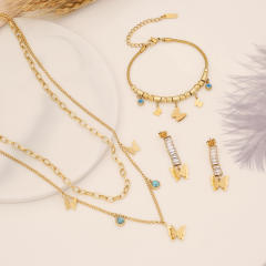 Fashionable frost butterfly stainless steel necklace bracelet earrings