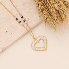 Diamond cross heart hasma butterfly pendant stainless steel necklace