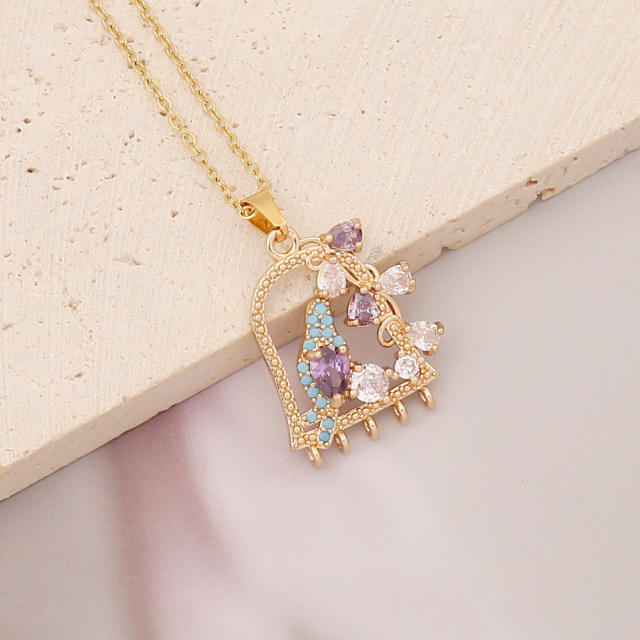 Rainbow cubic zircon real gold plated pendant necklace