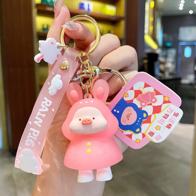 Cute raincoat pig cartoon keychain