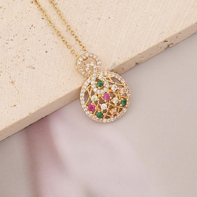Rainbow cubic zircon real gold plated pendant necklace