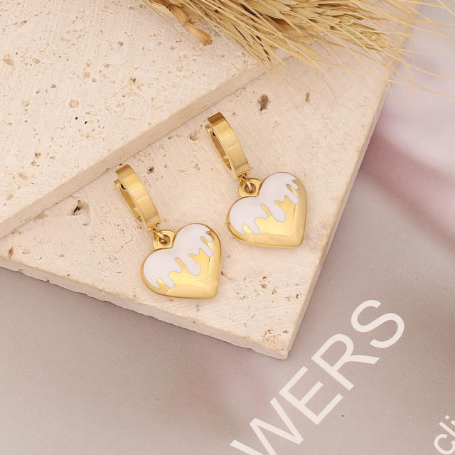 Color enamel heart stainless steel earrings