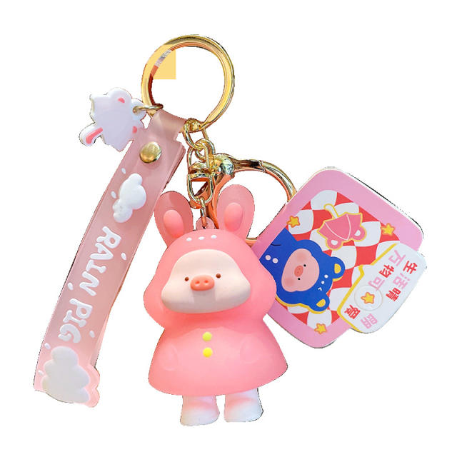 Cute raincoat pig cartoon keychain