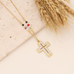 Diamond cross heart hasma butterfly pendant stainless steel necklace