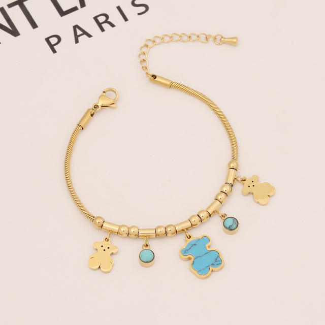 Fashionable clover butterfly charm stainless steel bracelet