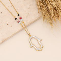 Diamond cross heart hasma butterfly pendant stainless steel necklace