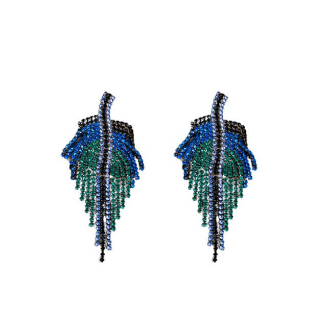 925 needle blue color diamond tassel earrings