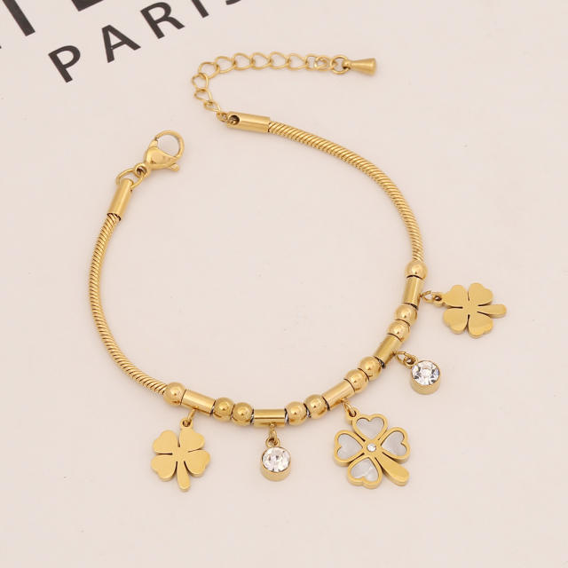 Fashionable clover butterfly charm stainless steel bracelet