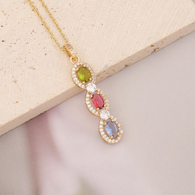 Rainbow cubic zircon real gold plated pendant necklace