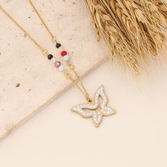 Diamond cross heart hasma butterfly pendant stainless steel necklace