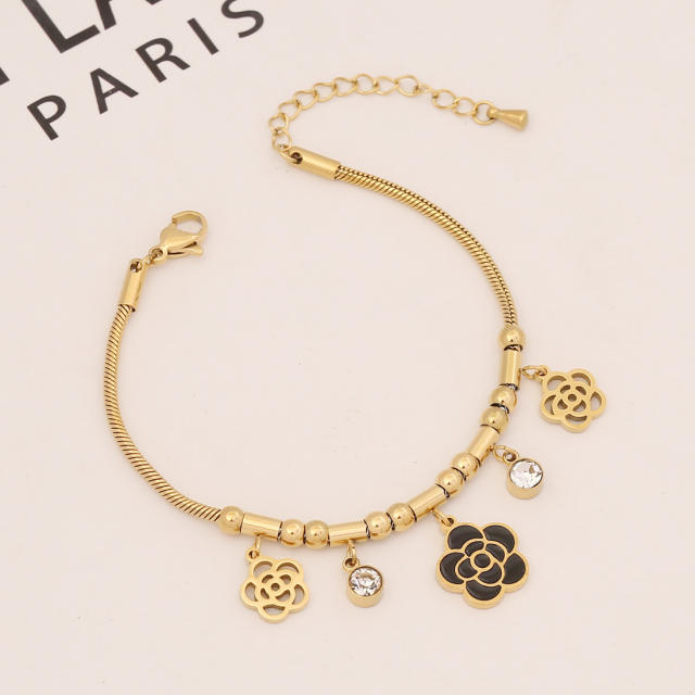 Fashionable clover butterfly charm stainless steel bracelet