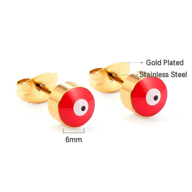 Personality red color evil eye stainless steel earrings