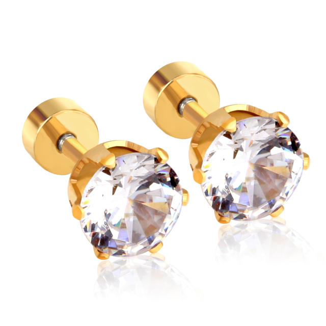 INS easy match round shape crystal stainless steel earrings