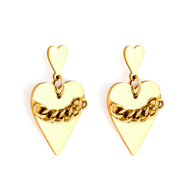 Occident fashion geometric heart square stainless steel earrings