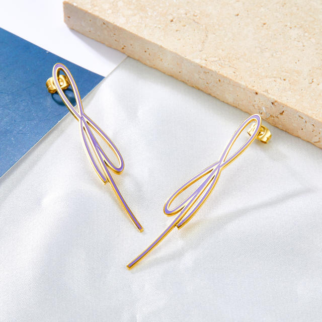 Occident fashion color enamel geometric shape stainless steel earrings