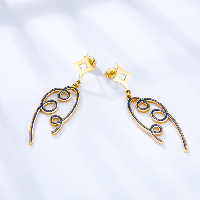 Occident fashion color enamel geometric shape stainless steel earrings