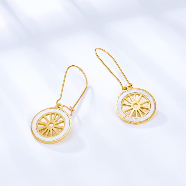 Korean fashion geometric shape color enamel stainless steel earrings