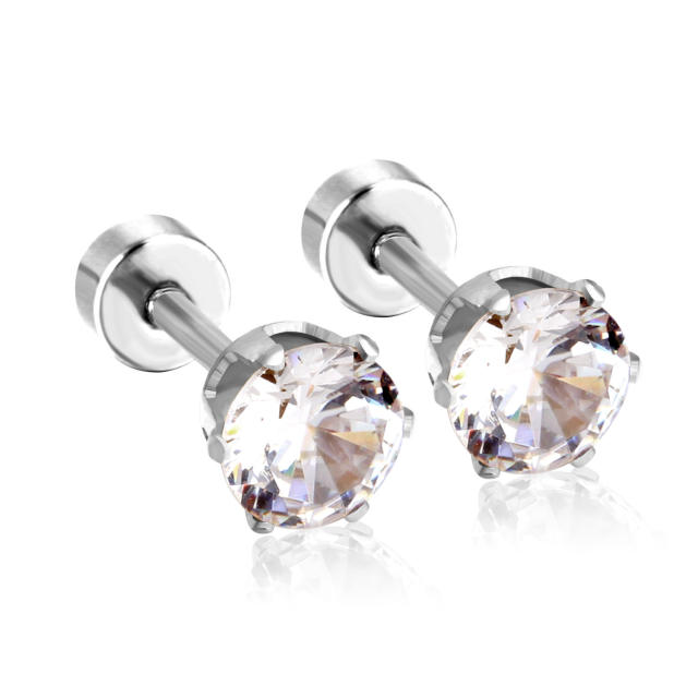 INS easy match round shape crystal stainless steel earrings