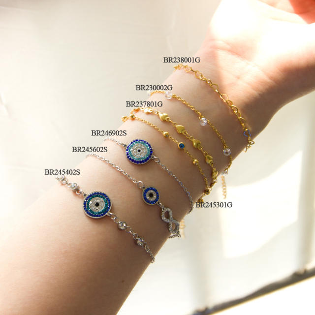 Vintage diamond evil eye stainless steel bracelet