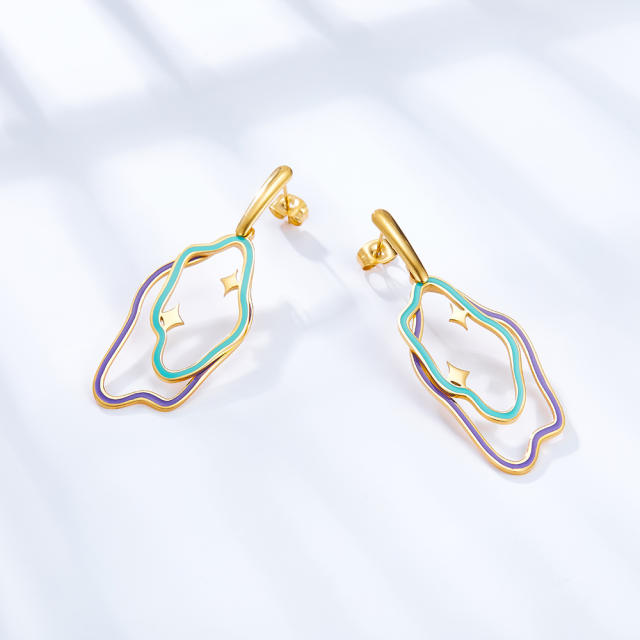 Occident fashion color enamel geometric shape stainless steel earrings