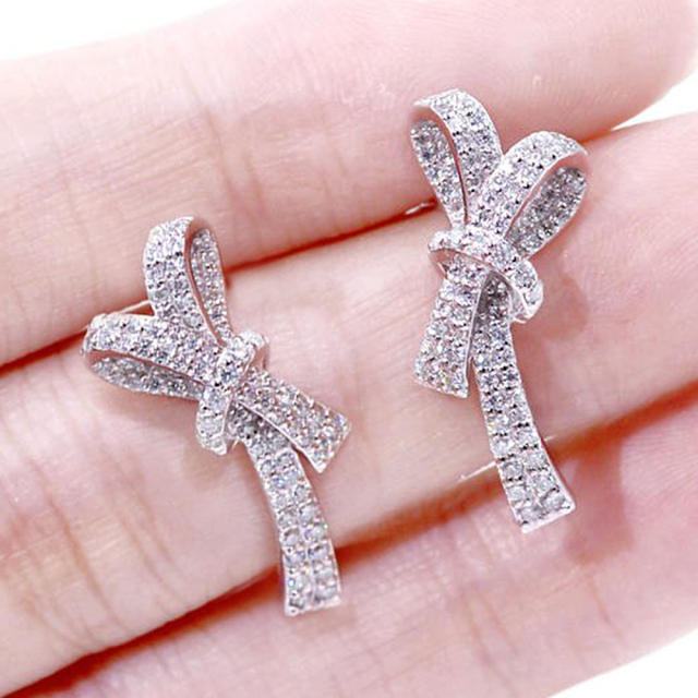 Elegant diamond bow studs earrings