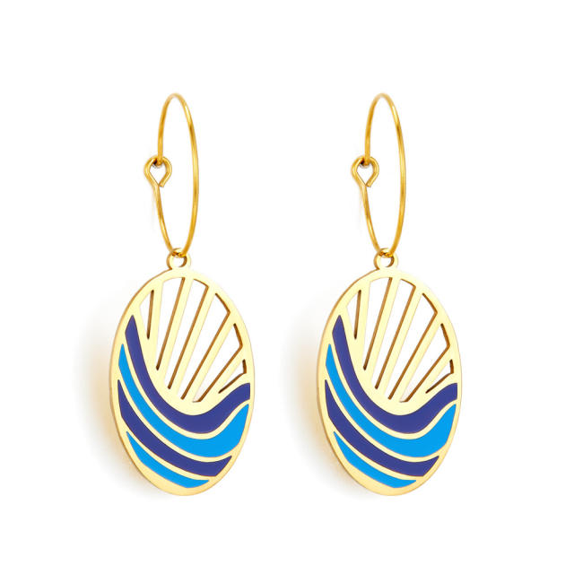 Occident fashion color enamel geometric shape stainless steel earrings