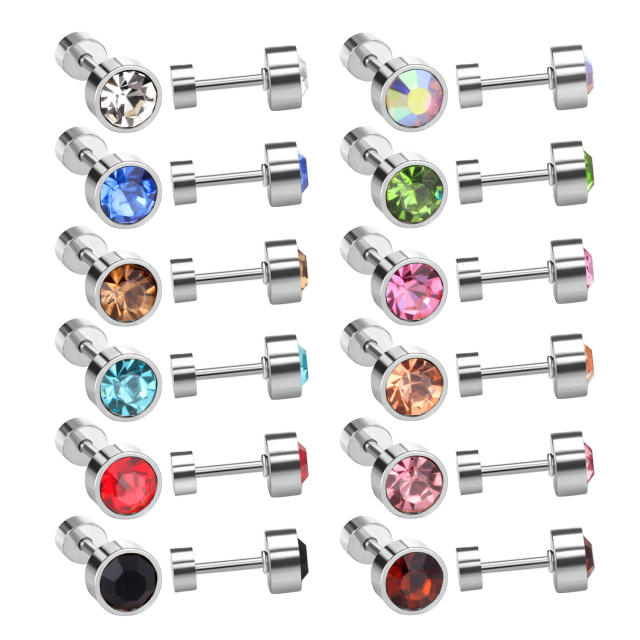 Korean fashion easy match color crystal stainless steel earrings set