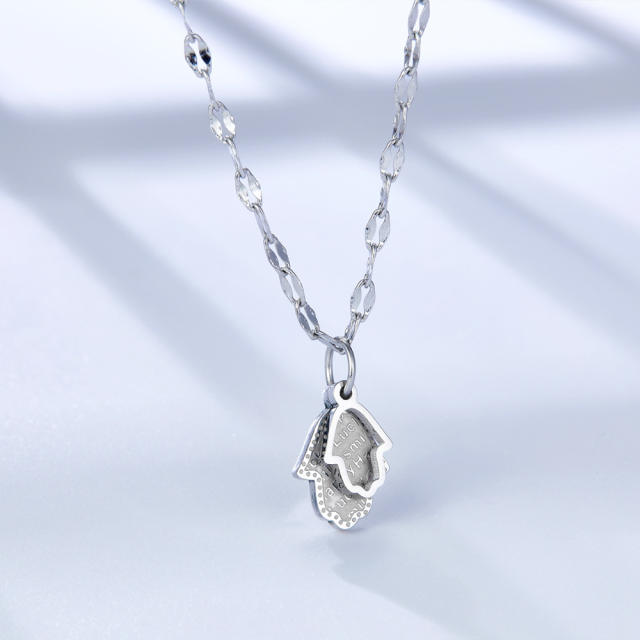 Occident fashion INS two layer hasma pendant stainless steel necklace