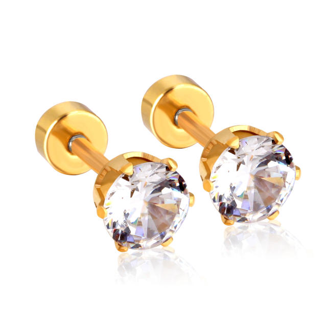 INS easy match round shape crystal stainless steel earrings