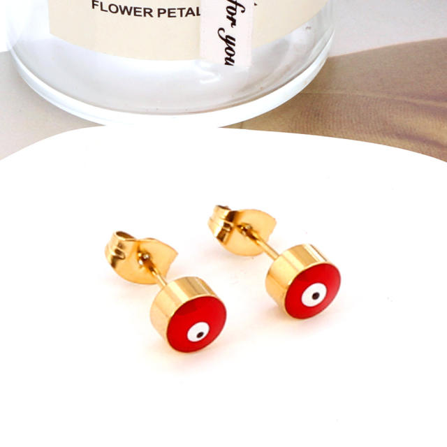 Personality red color evil eye stainless steel earrings